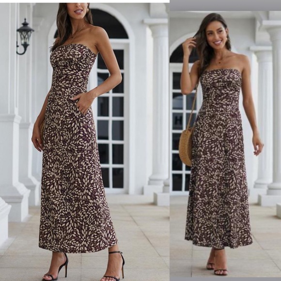 Dresses & Skirts - Bohemian Bandeau Floral Print Maxi Dress